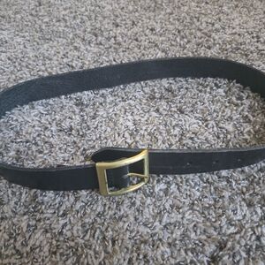 Black Leather Belt with Gold Buckle